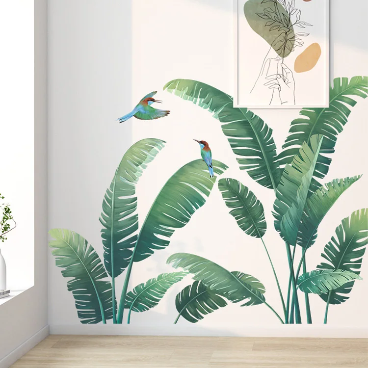 Tropische grüne Pflanzen, Vögel, Wandaufkleber für Wohnzimmer, Sofa, Hintergrunddekoration, Wandbild, Schlafzimmerdekoration, selbstklebende Tapete – Detail 3