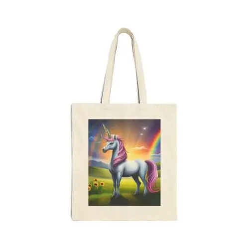 Polarshe Cotton Canvas Tote Bag Unicorn in Meadow in Fantasy Style Design 4, Gift