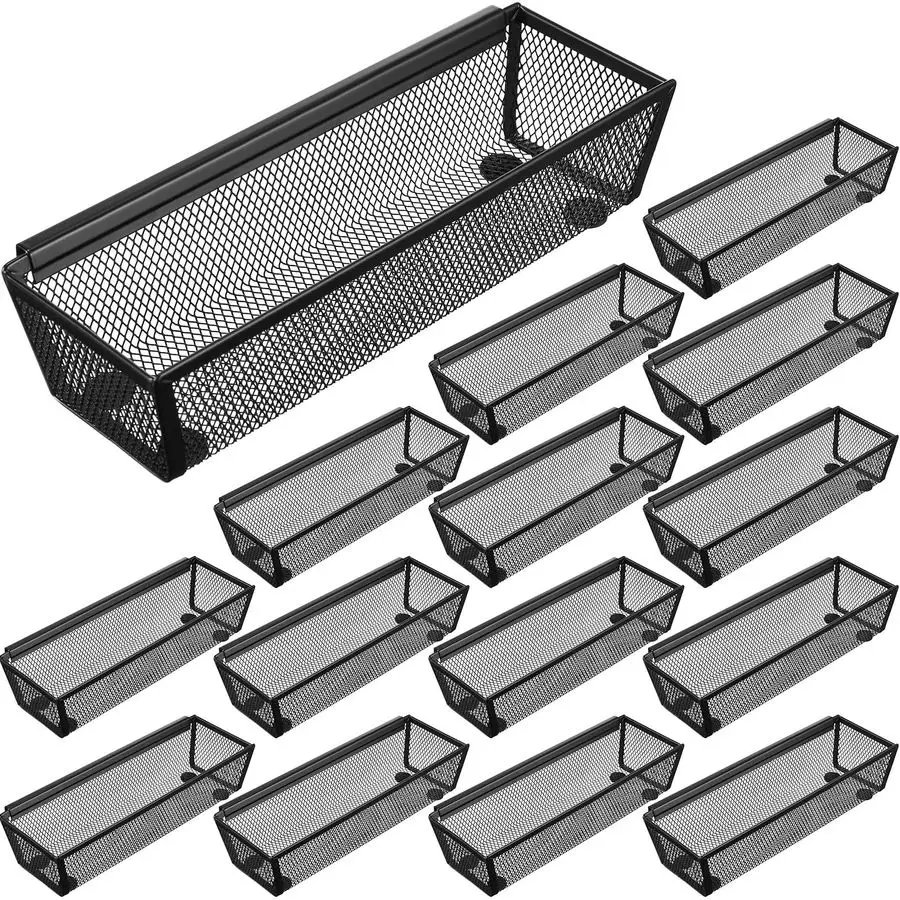 

16 Pack Silverware Drawer Organizer 9 x 3 x 2 Inch Mesh Utensil Organizer for Kitchen Drawers with Interlocking Arm for Flatware