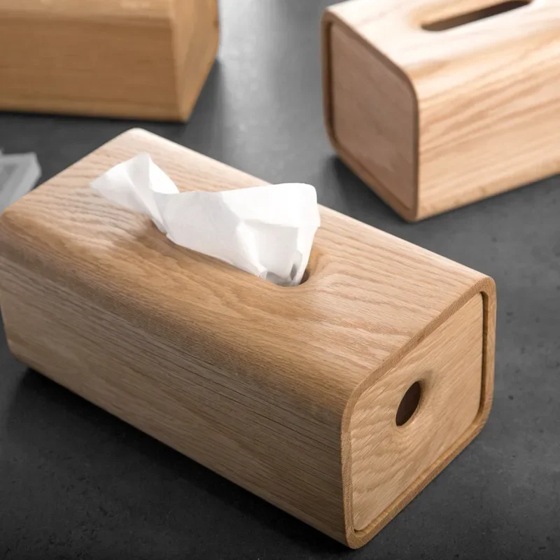 Japanese-style Black Walnut White Oak Tissue Box Solid Wood Rectangular Storage Home Desktop Paper Towel Holder