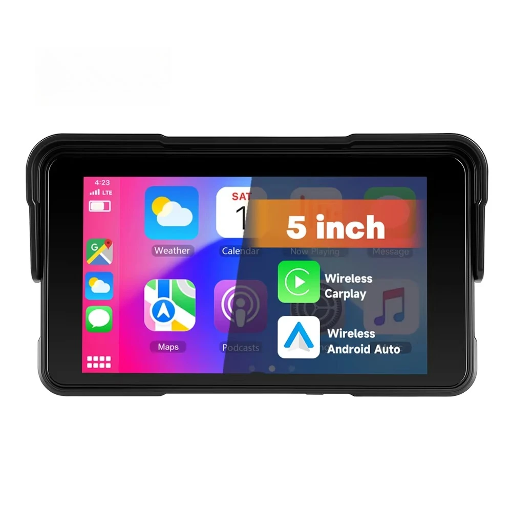 

Podofo 5 Inch Portable Motorcycle IPS Touch Screen with Wireless Carplay/Android Auto BT IP68 Waterproof OEM Factory