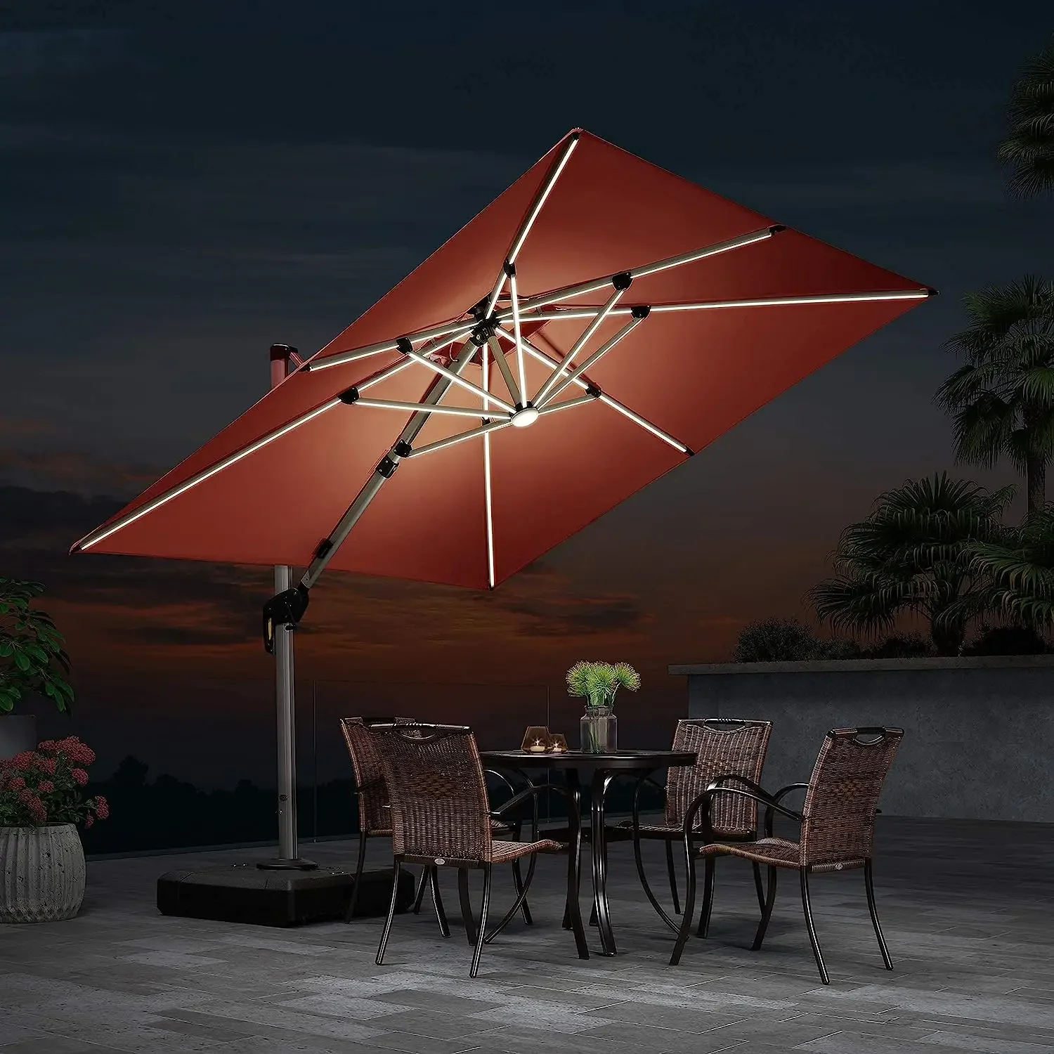 oi Factory Price High Quality Luxury Aluminum Garden Led Outdoor Patio Umbrella Solar Parasol With Led Lights