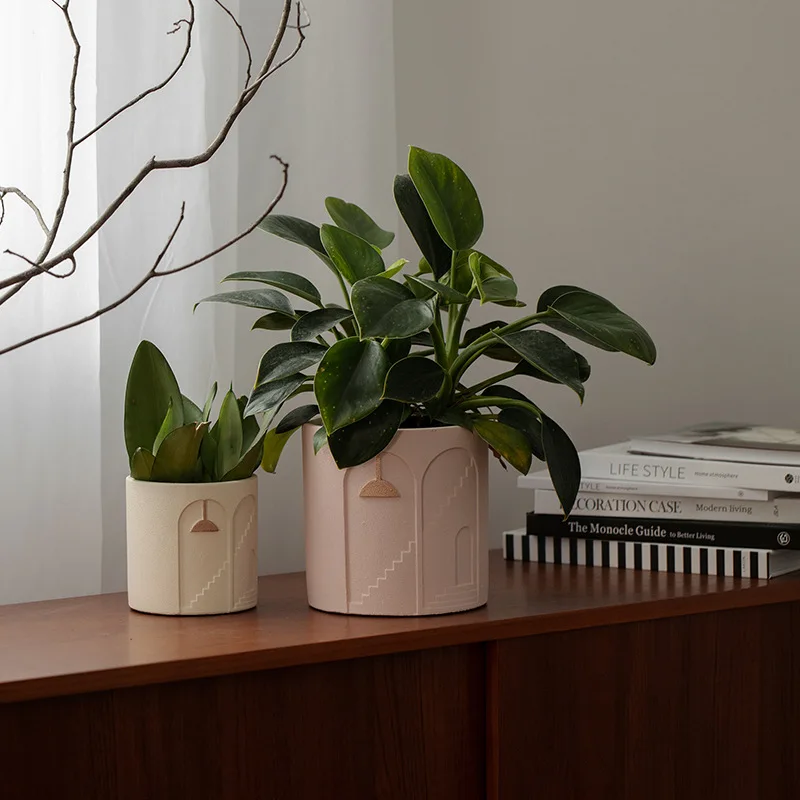 Pots de fleurs en ciment de Style architectural, plantes vertes rondes en pot, radis vert, plantes succulentes, accessoires de plantation artistique