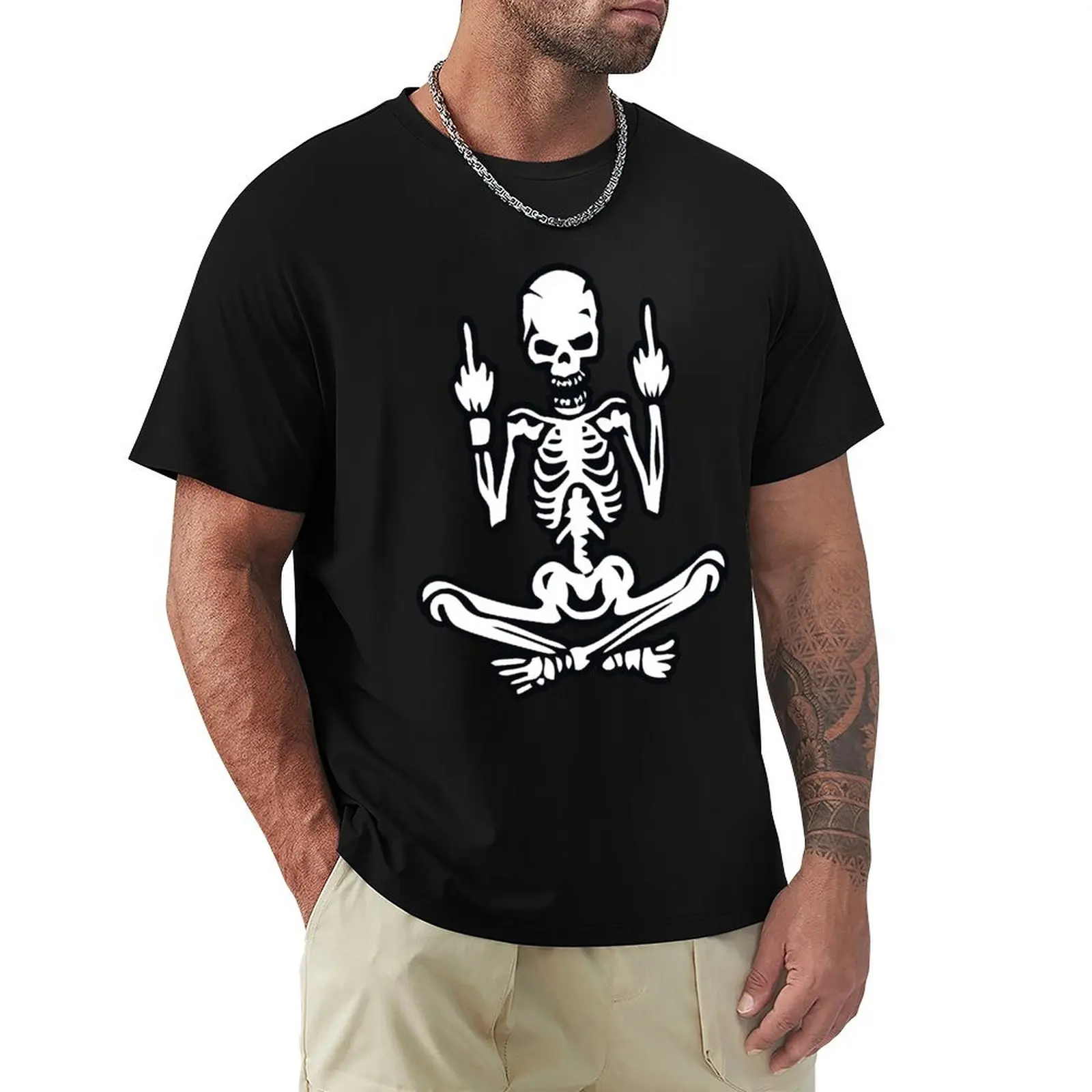 

Awesome Middle Finger Skull T-Shirt blacks anime figures Men's t-shirt