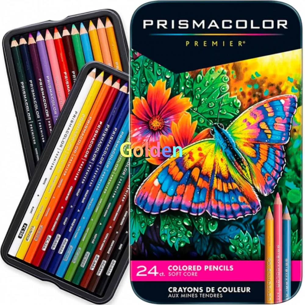 NEW 24 Prismacolor Premier Colour Coloured Pencils Tin Soft Core Professional Artist Drawing Pencils, Art Supplies Stationery