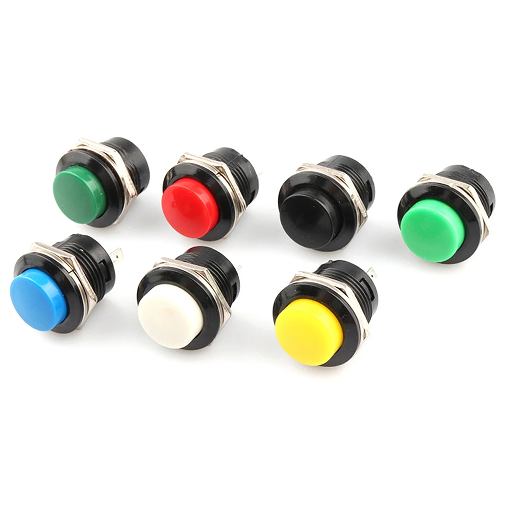 10PCS R13-507 16MM Mini Plastic Push Button Switch 3A250VAC OFF-(ON)/ON-(OFF) NO/NC Momentary Power Control Switch with 2Pin
