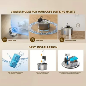 3.2L Wireless Stainless Steel Cat Water Fountain With 4000mAh Battery & Sensor Automatic Filtration Pet Water 