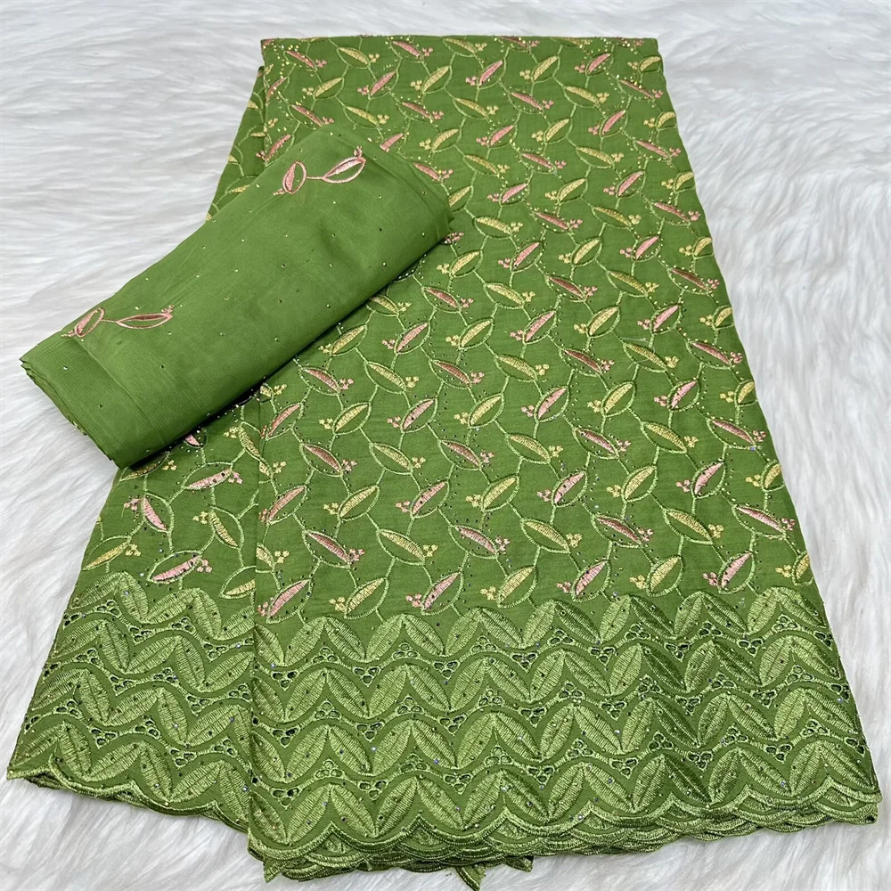 

5 Yard With 2 Yards Scarf Set Swiss Lace Fabric Dry Lace Embroidery African 100% Cotton Fabrics Swiss Voile lace Dubai Style Sew