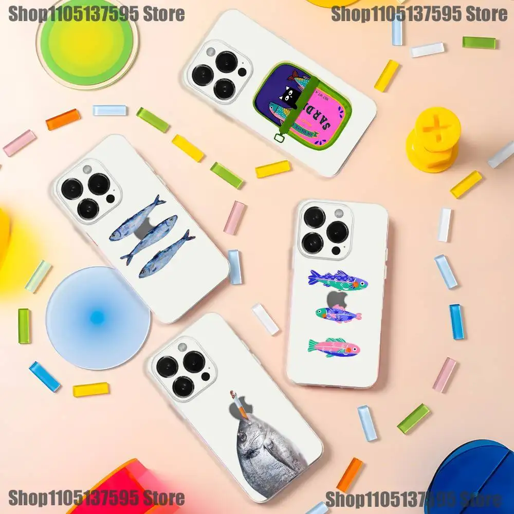 

Fish Funny Sardines Phone Case For iPhone 17,16,15,14,13,12,Pro,Max,Plus,E,Air Transparent Cover