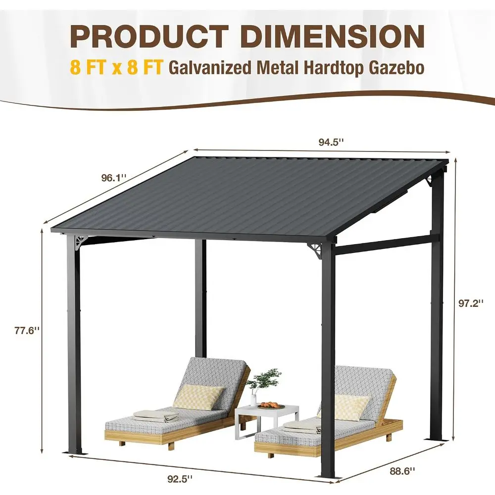 8' x 8' Outdoor Hardtop Gazebo with Galvanized Steel Roof, Ideal for Patios and Backyards view 2