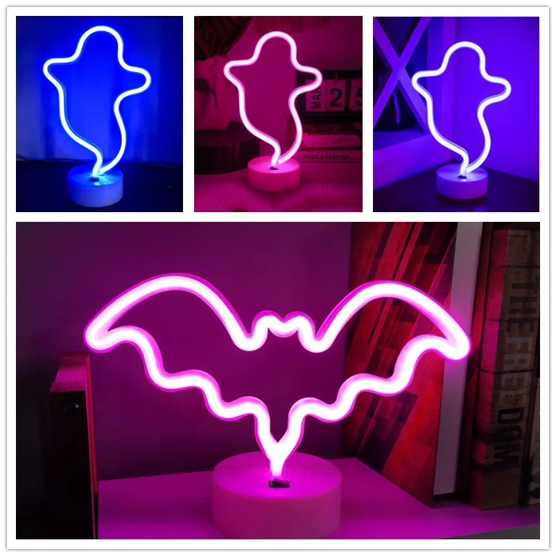 Halloween Party Decoration LED Ghost Pumpkin Bat Neon Lights Wall Decor  Neon Lamps For Kids Living Room Wedding Night Lights