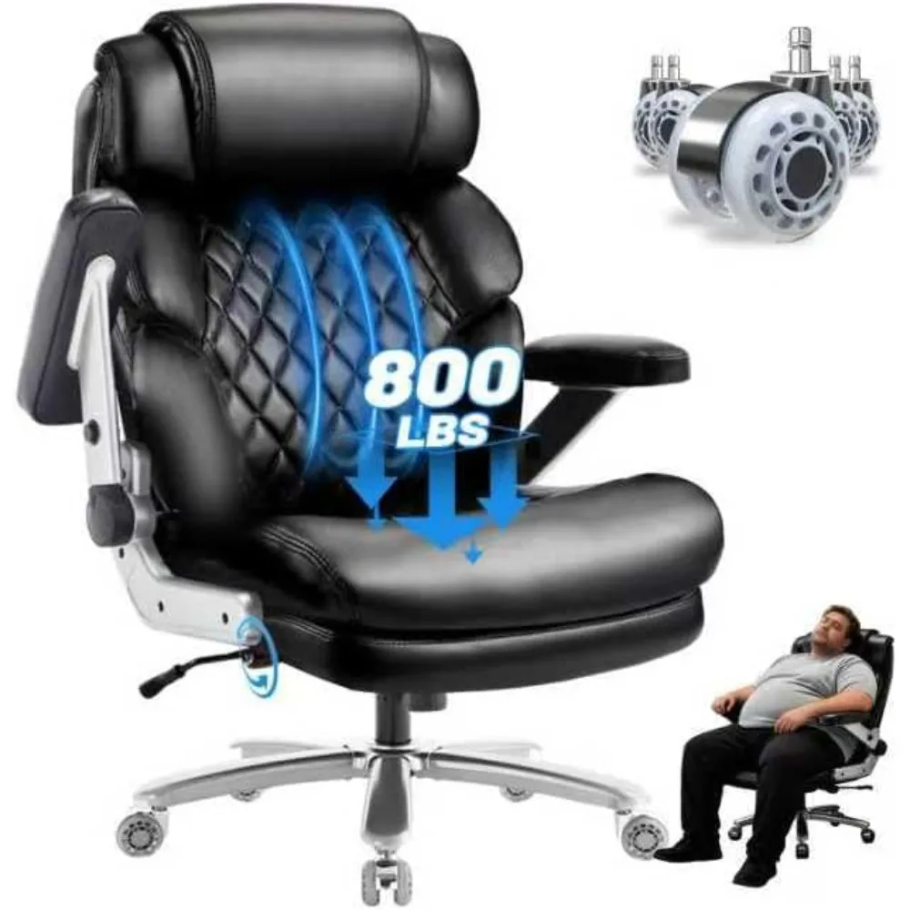 كرسي مكتب كبير وطويل 800 رطل للأشخاص الثقيلين، كرسي تنفيذي عالي التحمل مع ظهر مرتفع، مقعد عريض جدًا.