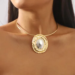 KMVEXO Gypsy Exaggerated Heavy Metal Torques Choker Necklace for Women Chunky Big Round Pendant Grunge Jewelry Steampunk Men New