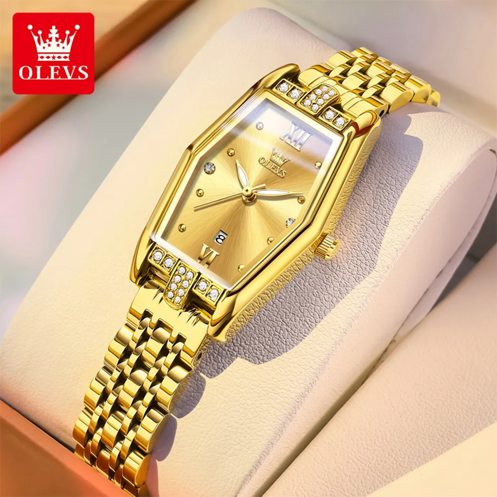 OLEVS Brand Quartz Women's Watch Waterproof Women's Calendar Function Wine Bucket Shaped Watch 3699