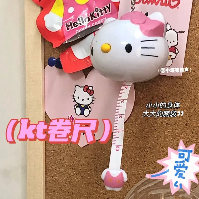 Kawaii Sanrio Cartoon Hello Kitty Automatic Telescopic Tape Measure Cute Meter Ruler Pendant Soft Measuring Tape for Girls Gifts