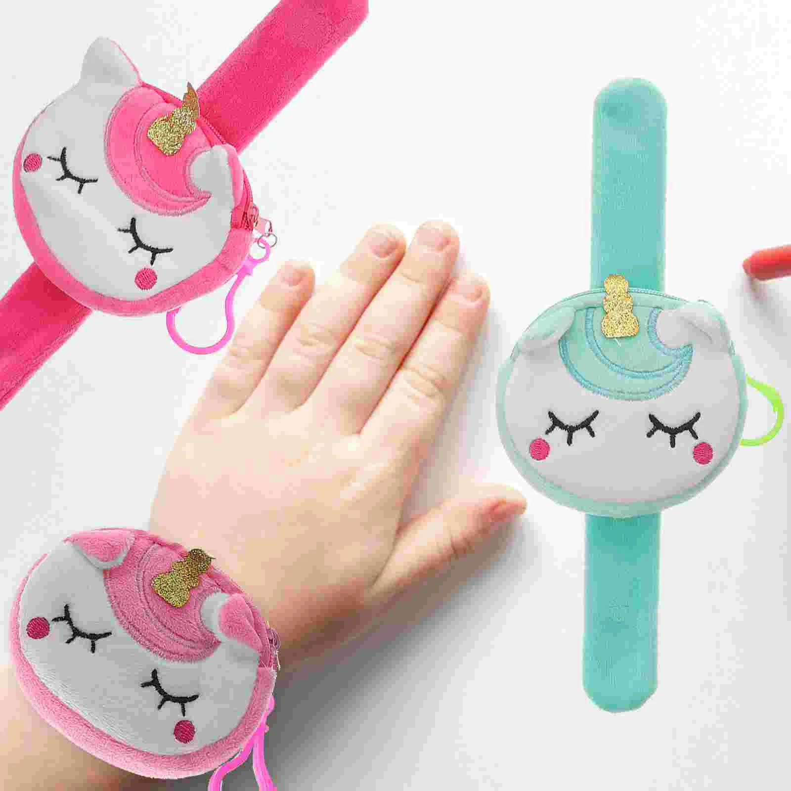 3Pcs Animal Slap Bracelet Kids Coin purse wrist strap Plush Bracelet Toys Wallet Wristlet Cartoon Unicorn Hand Ring Child Gifts