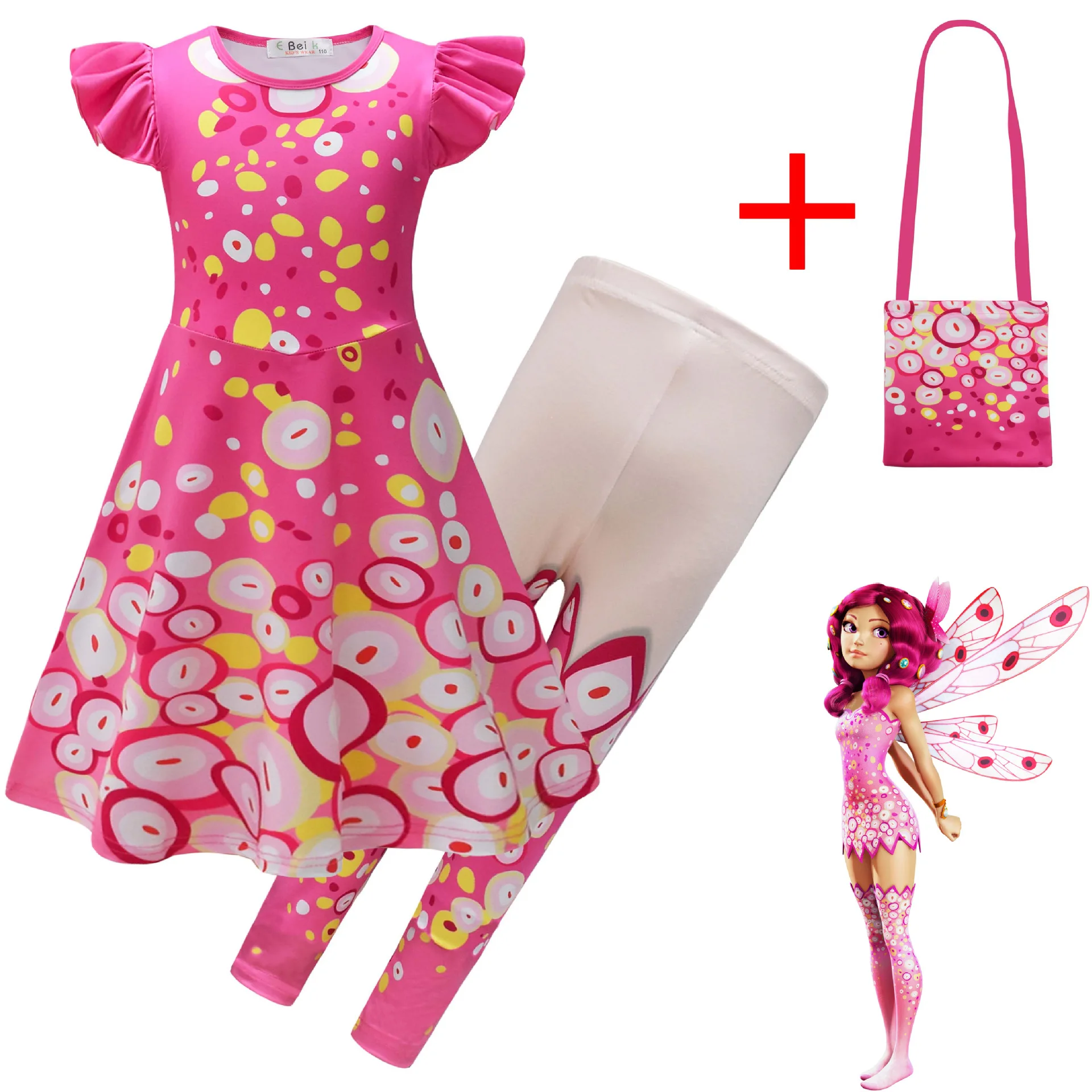 

Kids Girls Anime Cartoon Mia and Me Print Princess Dress Pants Bag Set Outfit Christmas Role Play Halloween Cosplay Costume