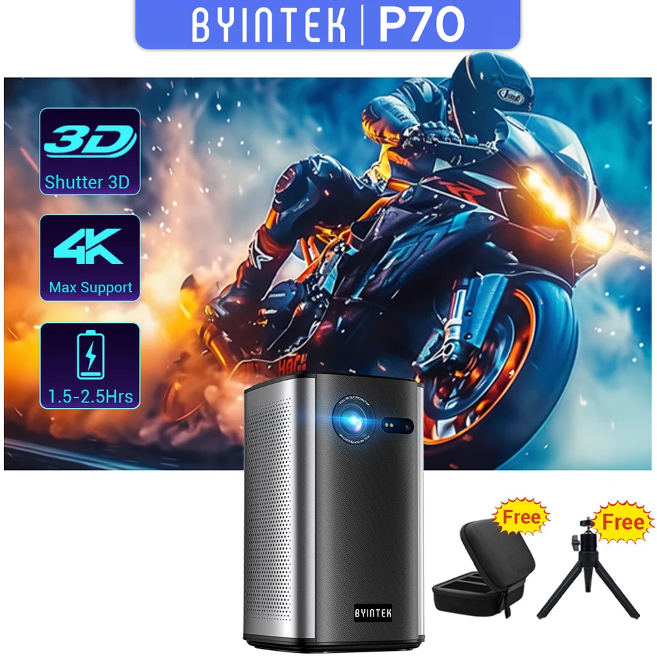 BYINTEK P70 プロジェクター 4K 1080P DLP ミニポータブル