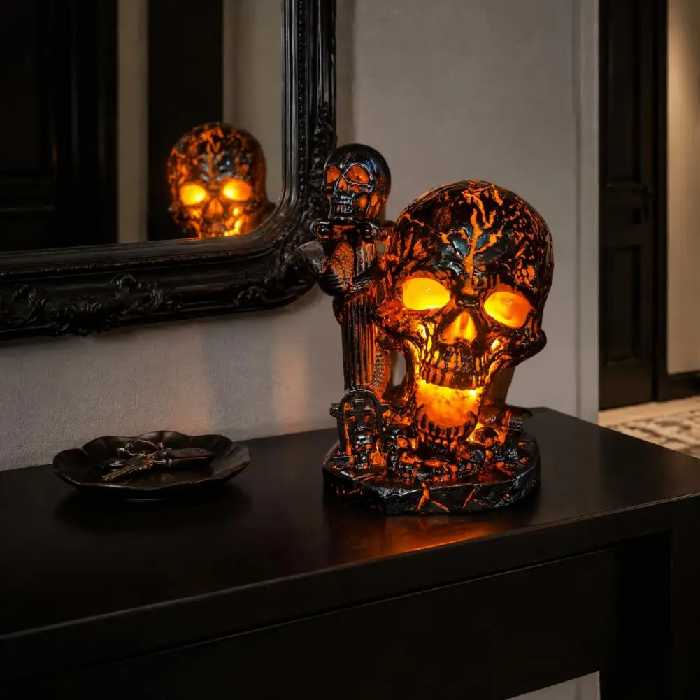 Halloween Table Lamp Witchy Room Accessories Skull Table Lamp Halloween Decor Glowing Skeleton Resin Figurine Night Light - view 2