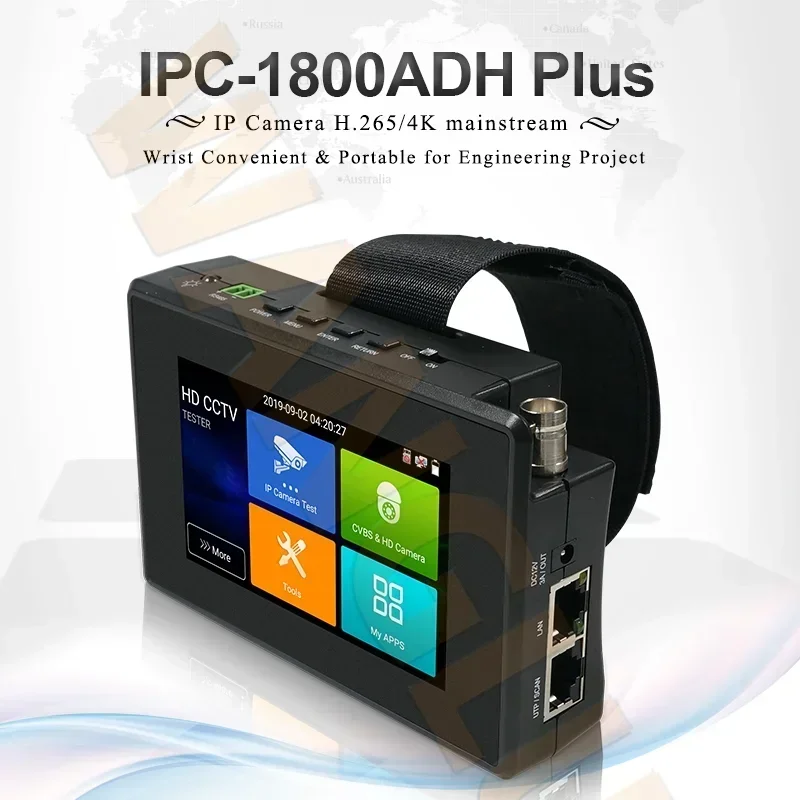 

HD IPC1800 1080P Plus4" Тестер IP-камеры Монитор CCTV TVI CVBS Аналоговый видео Тест Сенсорный экран H.265 4K 8MP WIFI POE Выход питания