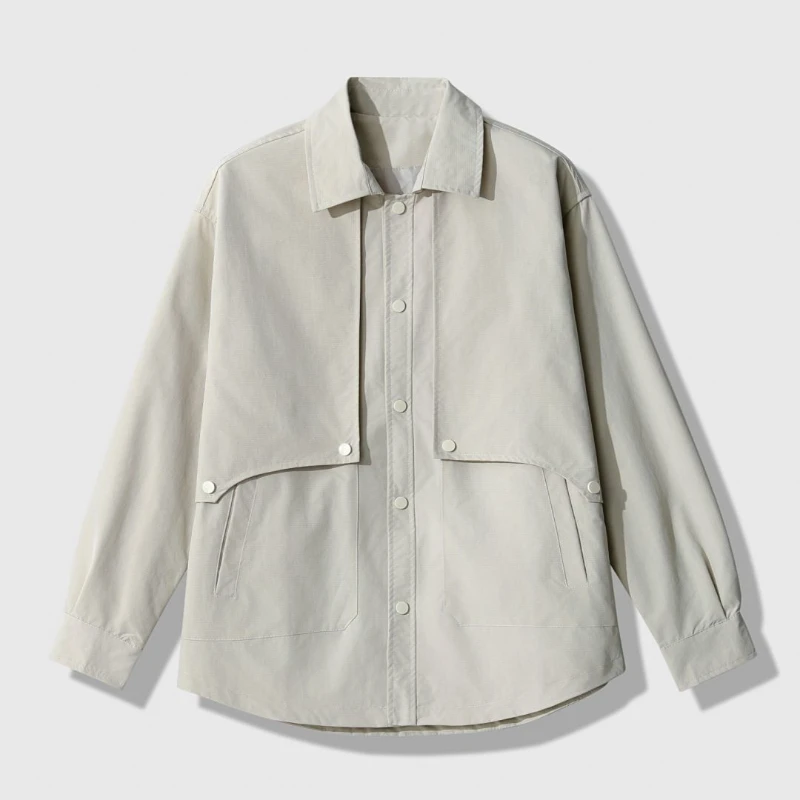 

Solid Color Simple Style Jacket Men Spring and Autumn Turn-down Collar Long Sleeve Single Breasted Coat Loose Casual Basic Tops