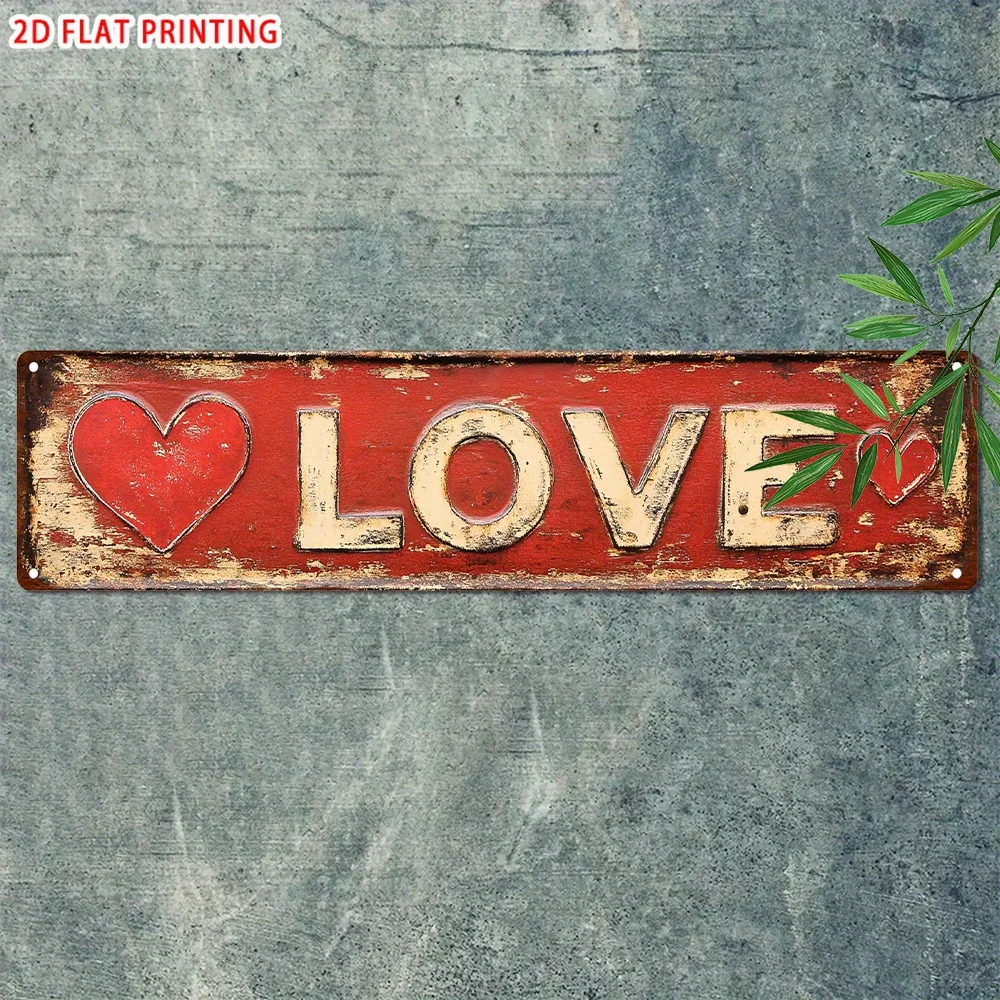 1 Stück Vintage 2D Holz Kreatives Straßenschild 16x4 Zoll LIEBE Rustikale Wanddekoration Herz Zuhause Wohnzimmer Valentinstag Party Dekore