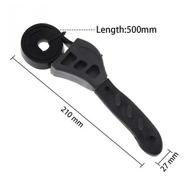 Universal Multitool Wrench with Black Rubber Strap, Adjustable Spanner for Opener, Hand Tool, Oil Filter, Car Repair Tools, 500m