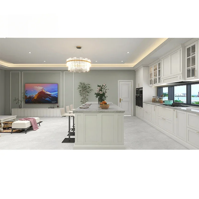 Custom White MDF Lacquer Complete Luxury Home Kitchen Furniture Cupboards Set Cabinet