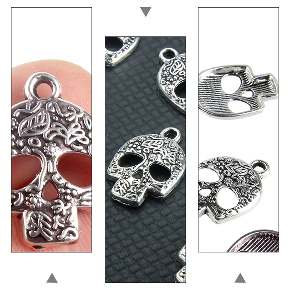 20-teiliger Totenkopf-Anhänger, zarter Schmuck, Halloween, hochglanzpoliertes Zubehör-Design, Legierung, glatte Oberfläche, Punk-Mode