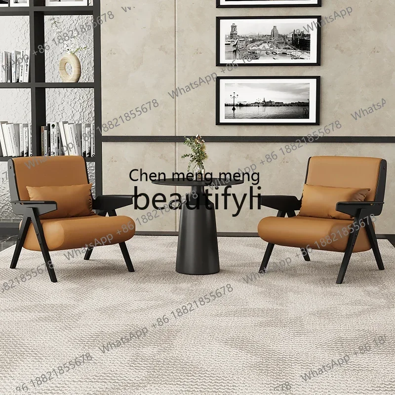 x11Modern retro guest leisure sofa hotel lobby reception negotiation table, solid wood