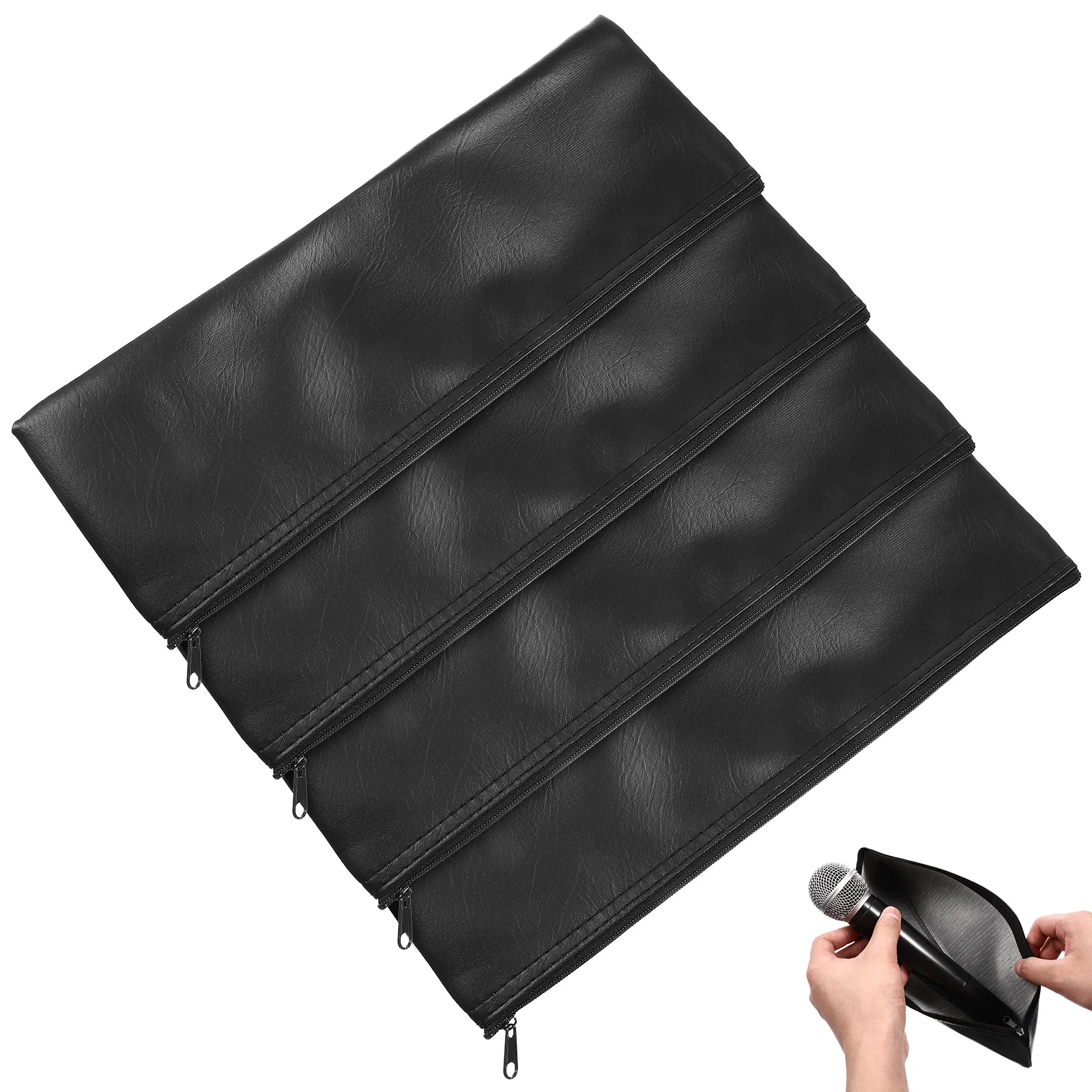 

4Pcs Microphone Storage Bag PU Mic Pouch Portable Protective Carrying Case Travel Outdoor Mic Holder Pack