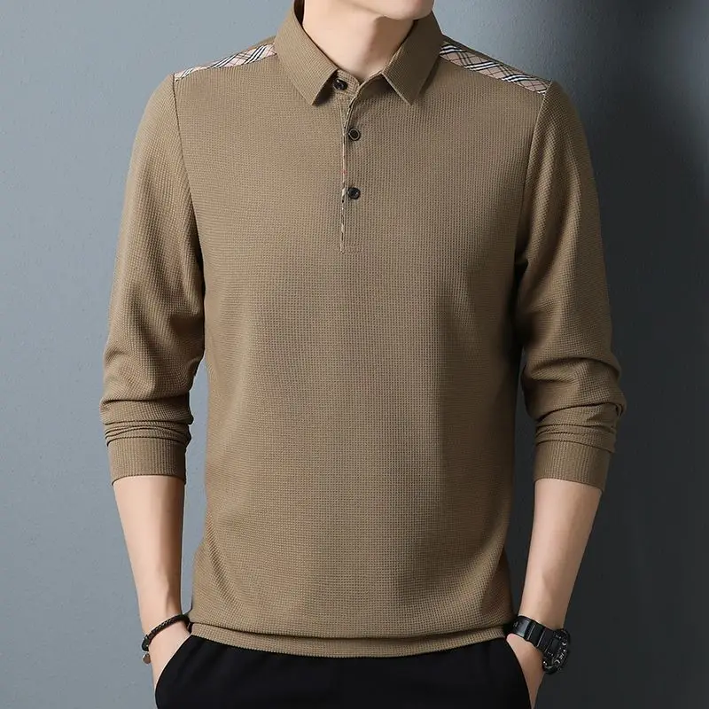 Men's Spring/Autumn Solid Color Long Sleeve Polo Shirt Casual Versatile Lightweight Luxury Style