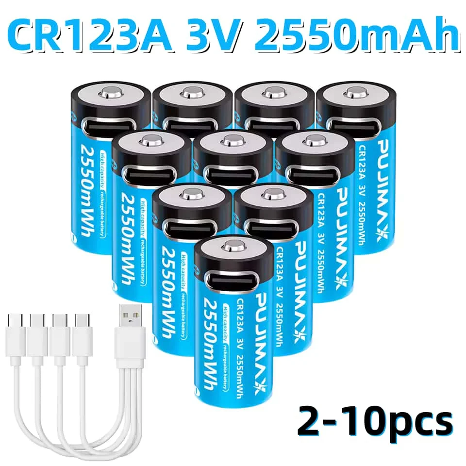 3V CR123A 2550mWh Type-C Rechargeable Lithium Battery Rechar