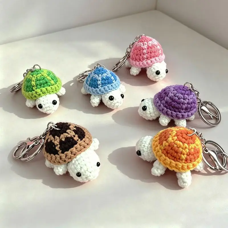 Handmade Plush Turtle Keychain 1Pc Crocheted Cute Mini Hanging Ornament Portable Key Pendant for Travel Luggage Decor