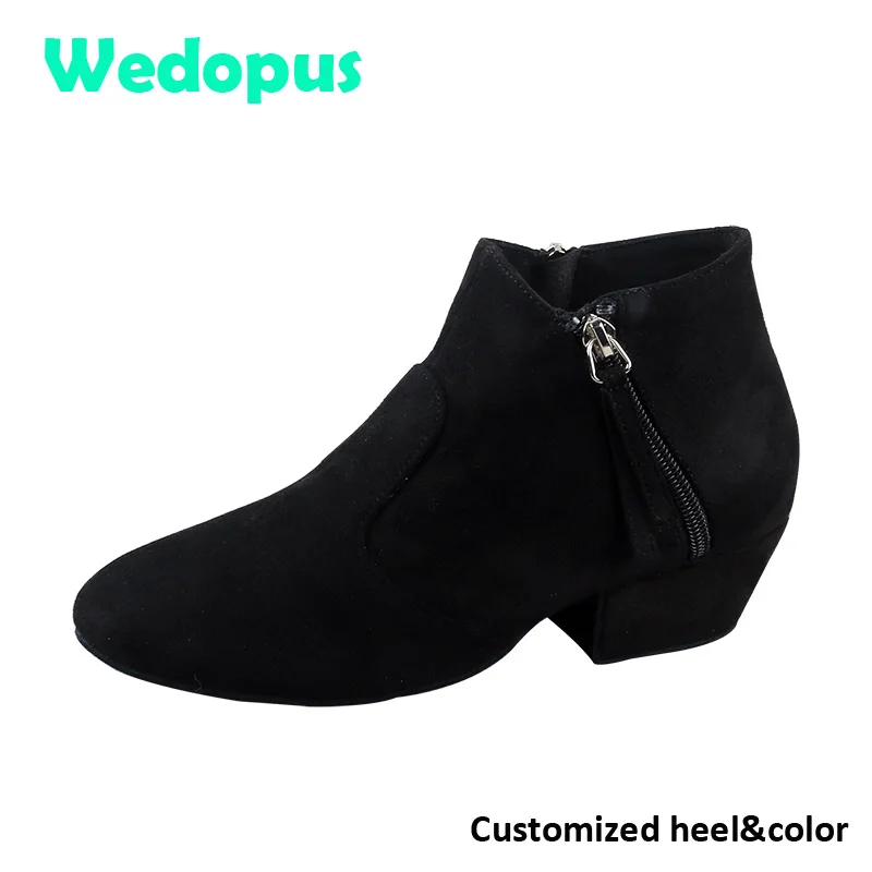 

Wedopus Customized Heel Line Boots Dance Shoes for Female Black Latin Dance Ankle Boots for Ladies Cuban Heel