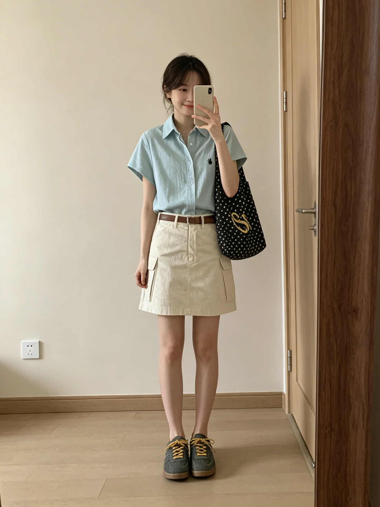 

Korean Style Commute Simple Light Blue Short Sleeve Shirt High Waist A-Line Skirt Women's 2026 Summer Fashion Set