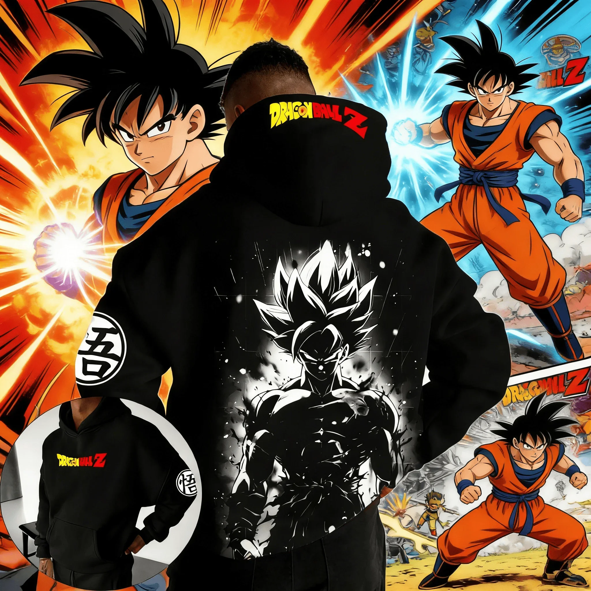 

Худи унисекс оверсайз с граффити-принтом Гоку в стиле ретро Dragon Ball 2026, черно-белое, хлопковое, повседневное, уличный стиль