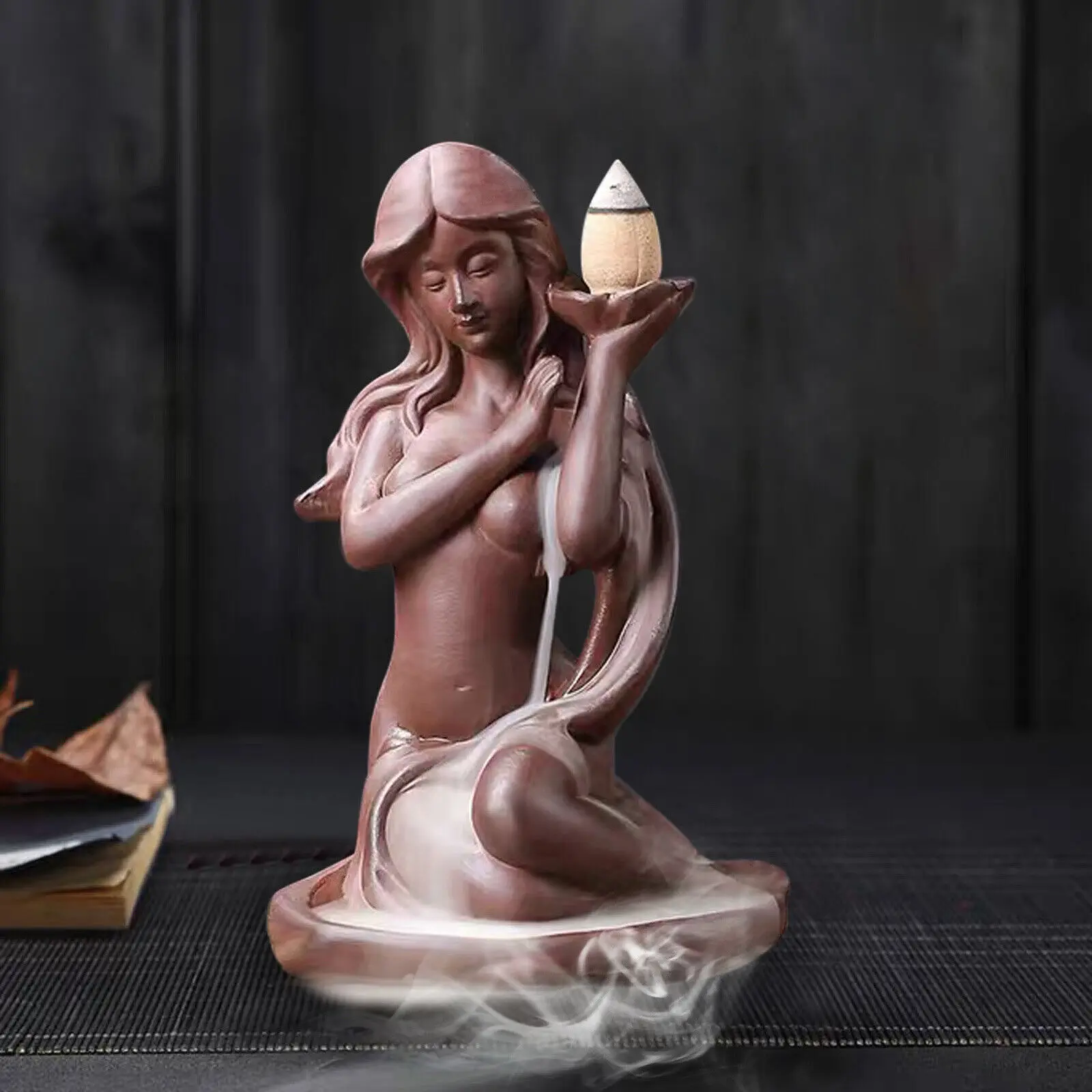 Waterfall Incense Holder Backflow Inscent Cone Burner Ceramic Bathing Girl Decor Ceramic Bathing Girl Cone Incense Burner Back