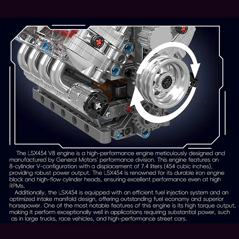 MOULD KING Technology 10171 Chevrolet LSX454 Supercar V8 Engine Toy Building Blocks Powerful Engine Christmas  Gifts Kids Gifts