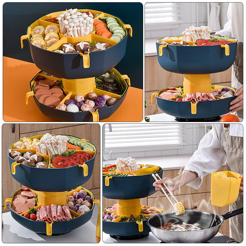 

Rotating Vegetable Draining Basket Multi-Grid Detachable Kitchen Storage Basket Fruit Snack Serving Plate Plastic Food Plate