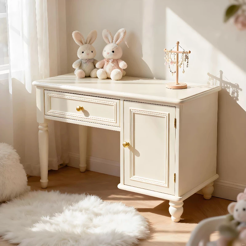 French solid wood dresser cosmetic table white bedroom bedside American modern simple cream style small apartment bedside