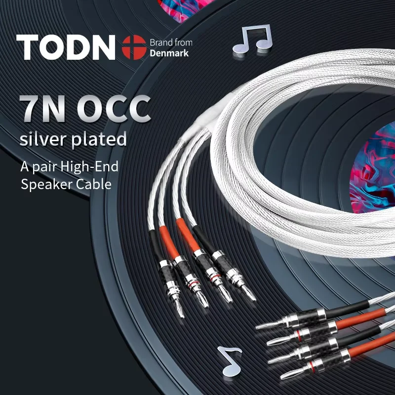 

TODN Одна пара HIFI посеребренный акустический кабель Высококачественный акустический провод 7N OCC для систем Hi-Fi Y Plug Banana Plug Акустический кабель