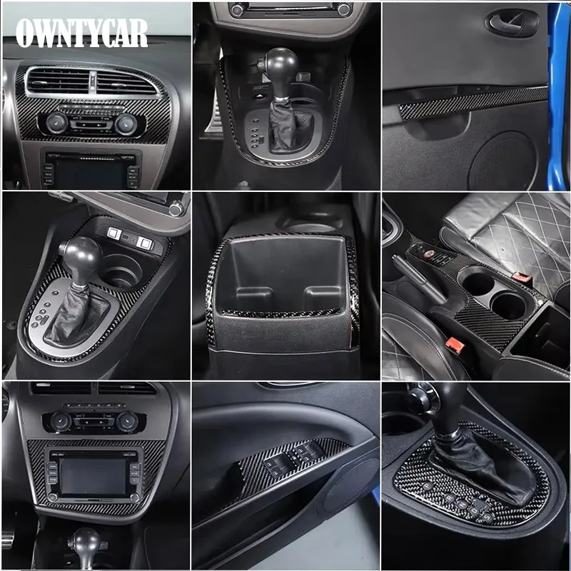 Miękkie włókno węglowe dla Seat Leon 2008-2012 zestaw wnętrza deska rozdzielcza samochodu konsola zmiany biegów dekoracja panelu pokrywa wykończenia naklejki — zdjęcie 4