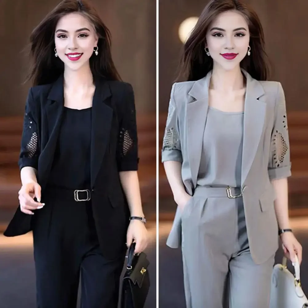 Women Office Wear Suit Women Formal Suit Elegant Women\'s Formal Suit Set with Sleeveless Vest High Waist Pants Half for Office