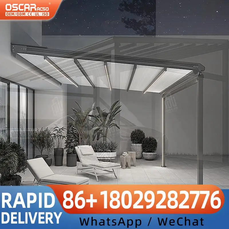 Retractable Outdoor Waterproof PVC Canopy Aluminum Motorized Folding Patio Sunshade for Backyard Garden Terrace Retractable Cano