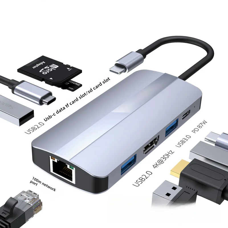 

Док-станция Type-C USB-концентратор 5-6-7-8 в 1, совместимая с ноутбуком Mac