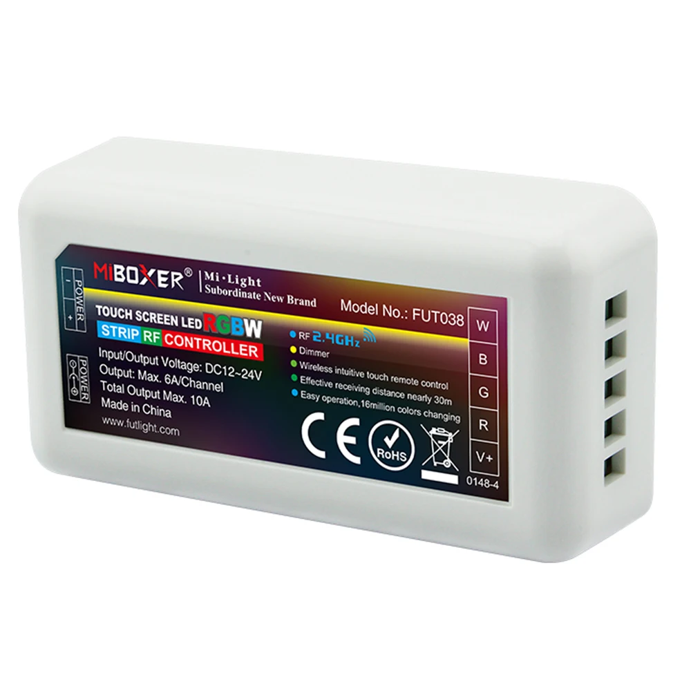 MiBoxer DC12V 24V 10A RGBW LED Strip Controller Support 4Zone 2.4G Wireless Touch Remote / APP WiFi / Alexa Google Voice Control