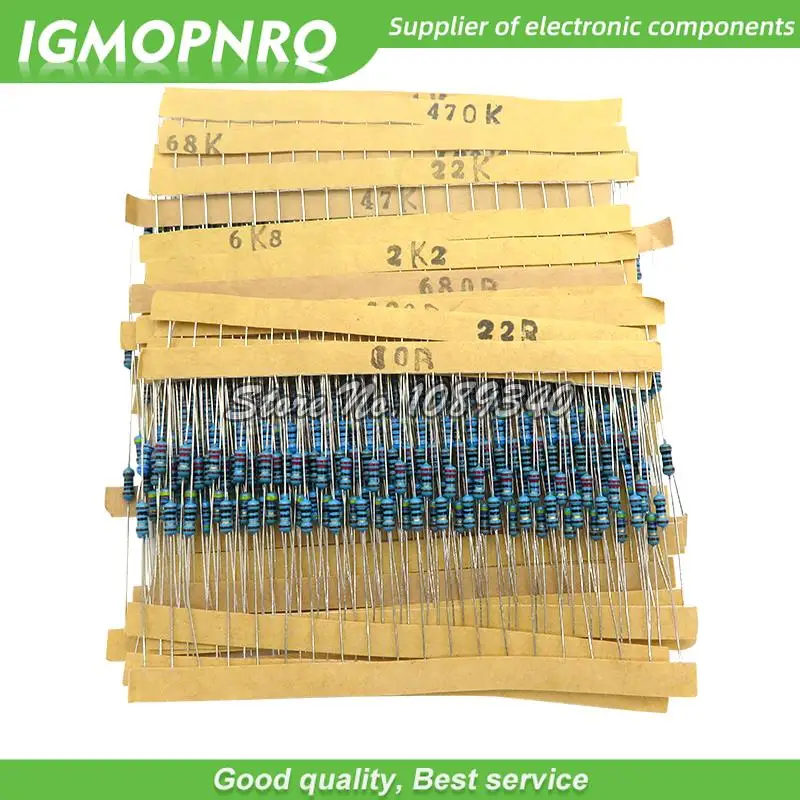 400pcs/lot 1/4W Metal Film Resistor Assortment Kit 10ohm - 1M ohm 1% Resistance set 1K/10K/4.7K/470/680 ohm electronic resistors