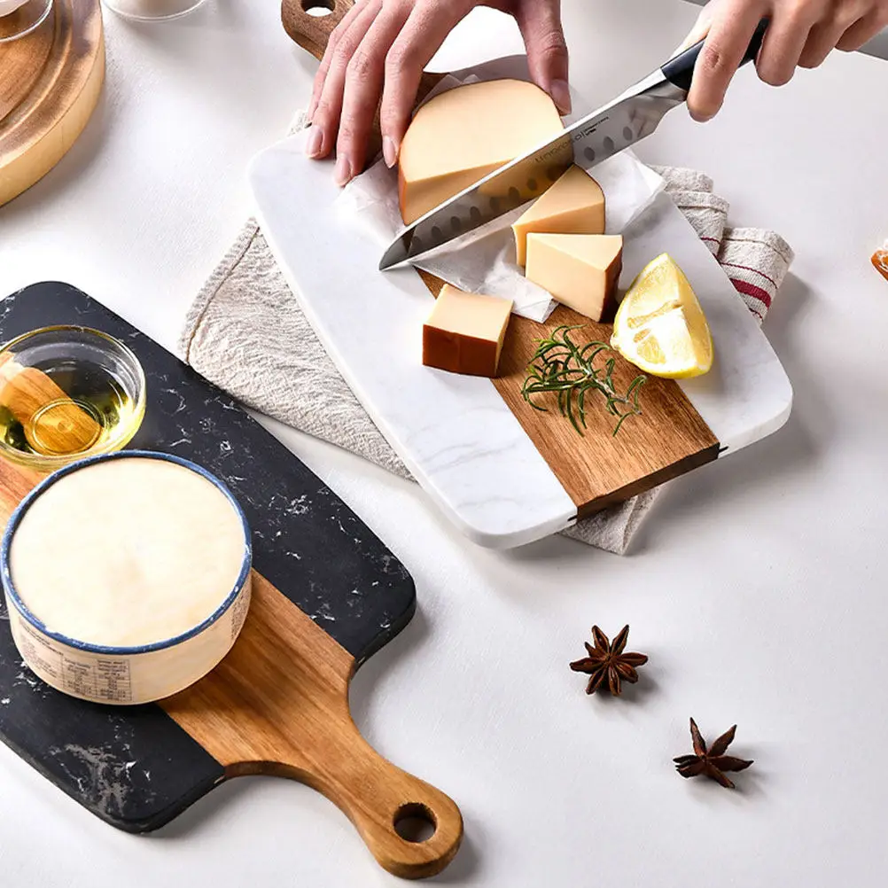 

Деревянная разделочная доска под мрамор для кухни, многофункциональная бытовая доска для мяса, овощей, фруктов, сыра, нескользящая, с отверстиями для подвешивания
