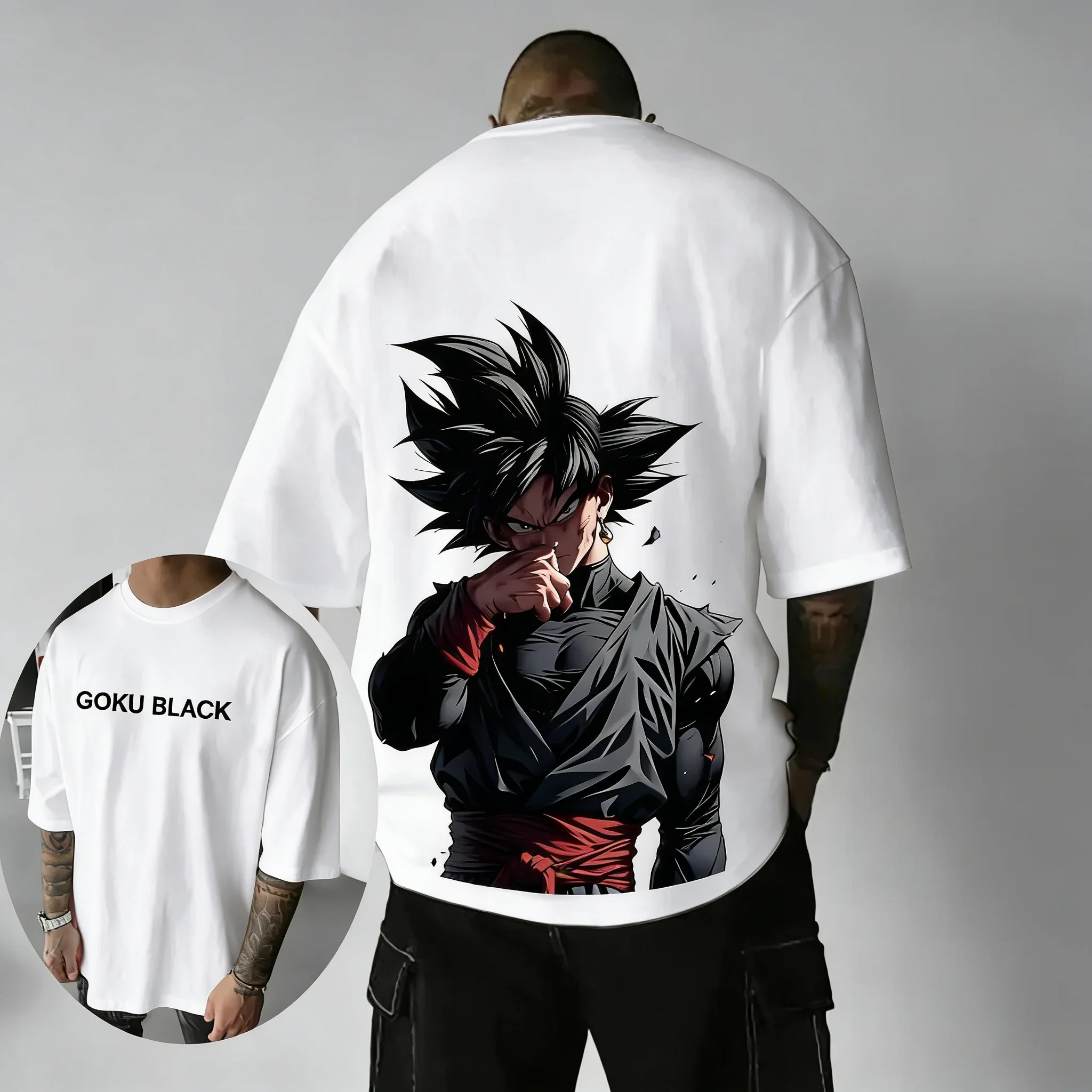 New Dragon Ball Anime Goku Black Printed Cotton T-shirt 2026 Summer Men's and Women's Casual Street Fashion Short Sleeved Top